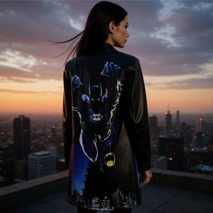 DC Comics ✦ Batman Vegan Leather Trench Coat ✦ Gotham City Graphic Back L